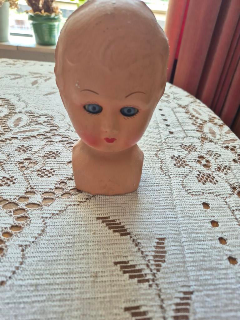 Vintage Babypop Hoofd - Blauwe Ogen, Verzamelen, Poppen, Gebruikt, Babypop, Ophalen of Verzenden