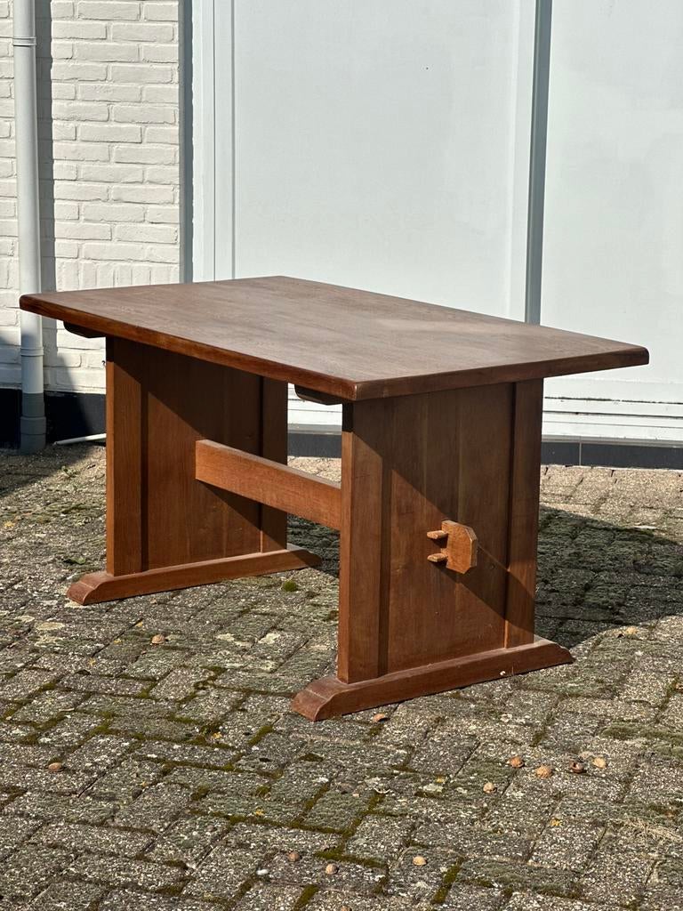 Kloostertafel eettafel hout brutalisme 140 lang, Ophalen, Gebruikt, 100 tot 150 cm, Eikenhout