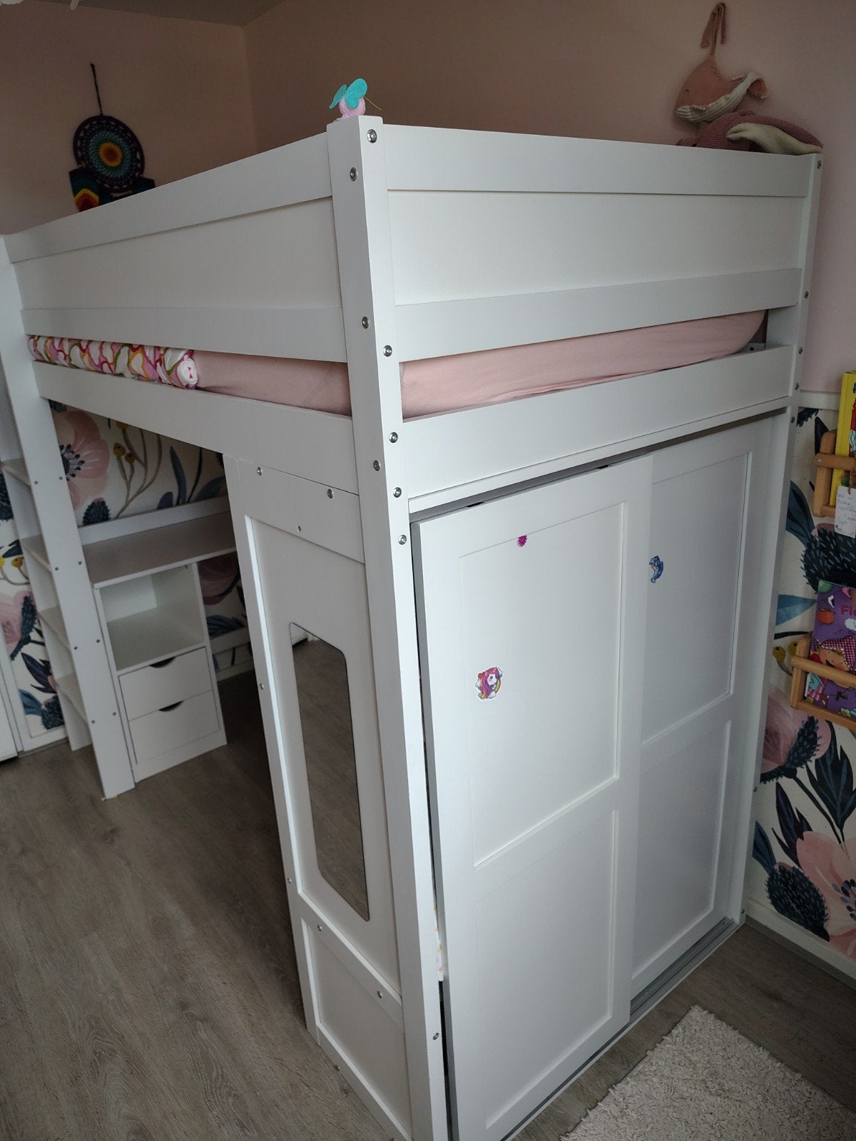 Hoogslaper met kast en bureau - wit, Ophalen, Gebruikt, Eenpersoons, 160 tot 180 cm