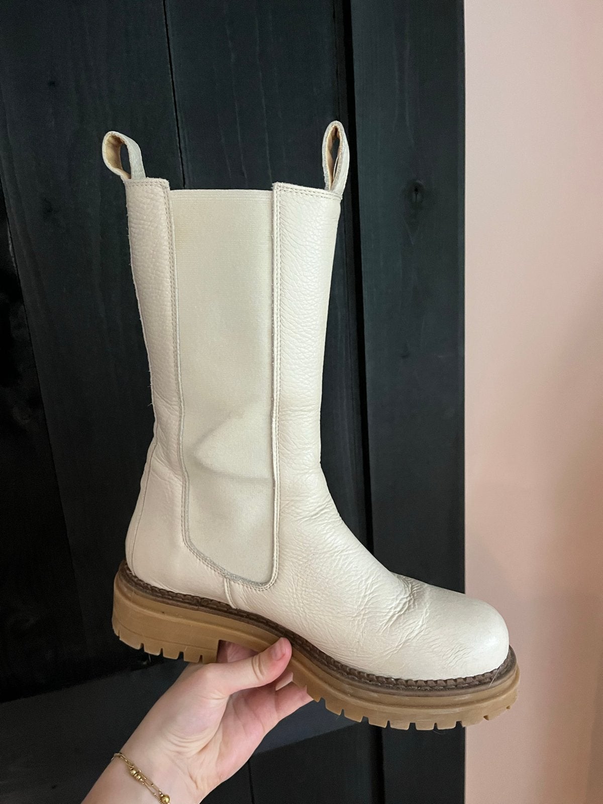 Witte/beige leren laarzen - Copenhagen, Maat 38, Ophalen of Verzenden, Gedragen, Wit, Lage of Enkellaarzen
