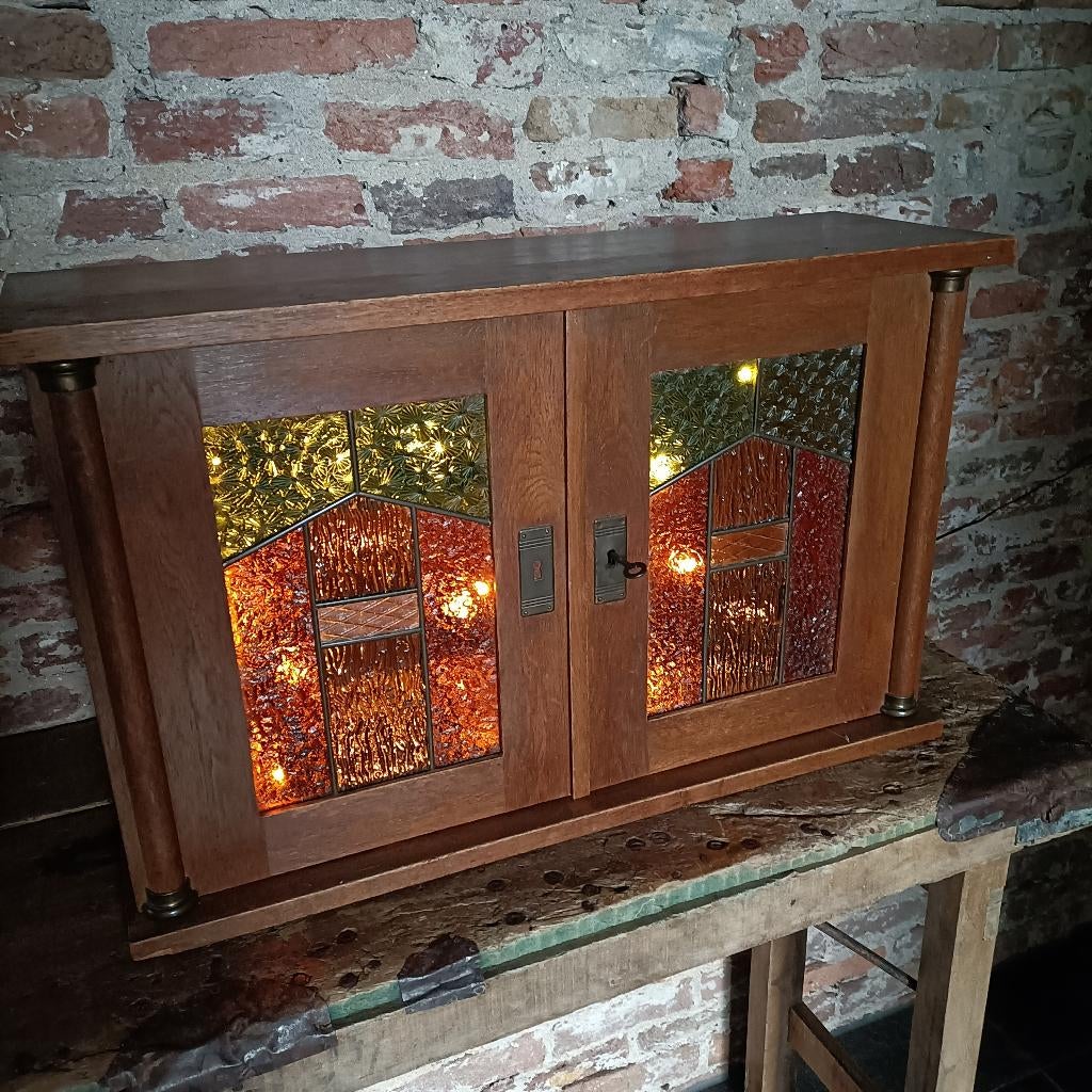 Vintage brocante kastje met glas in lood, Ophalen
