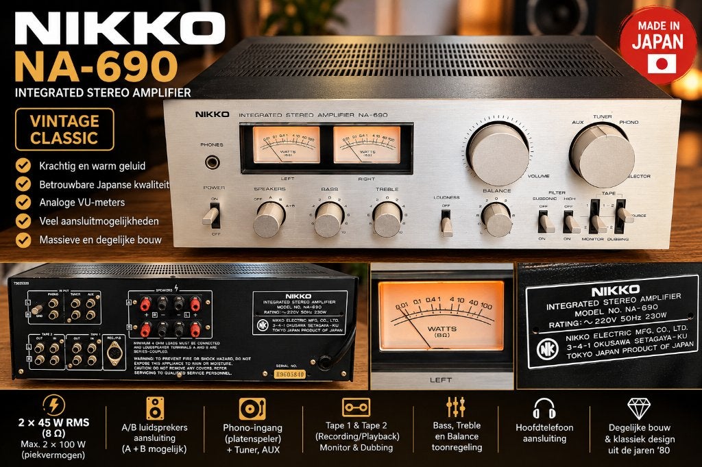 Nikko NA-690 – Vintage Stereo Versterker – Made in Japan, Audio, Tv en Foto, Overige merken, Ophalen of Verzenden, Zo goed als nieuw
