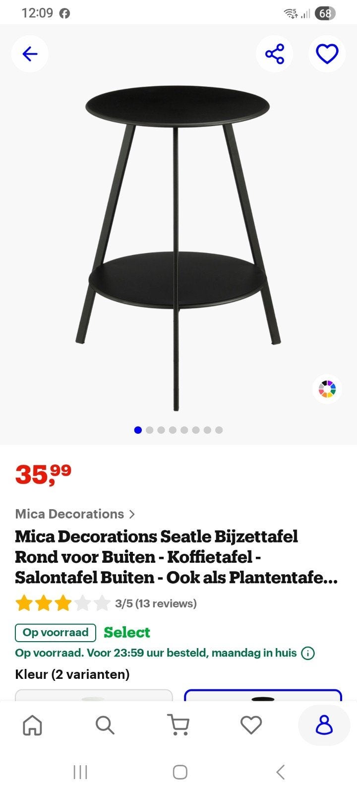 Mica Decorations Seattle Bijzettafel Rond Zwart, Huis en Inrichting, Ophalen