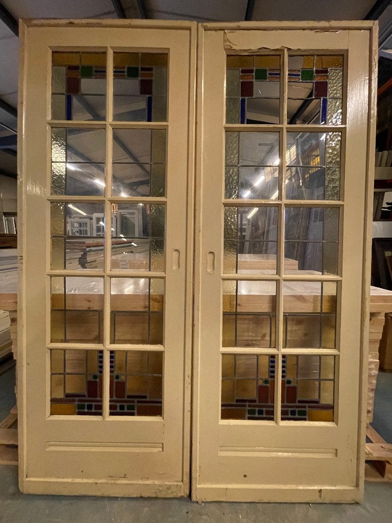 Set schuif / en-suite deuren met glas in lood 212x155cm., Ophalen