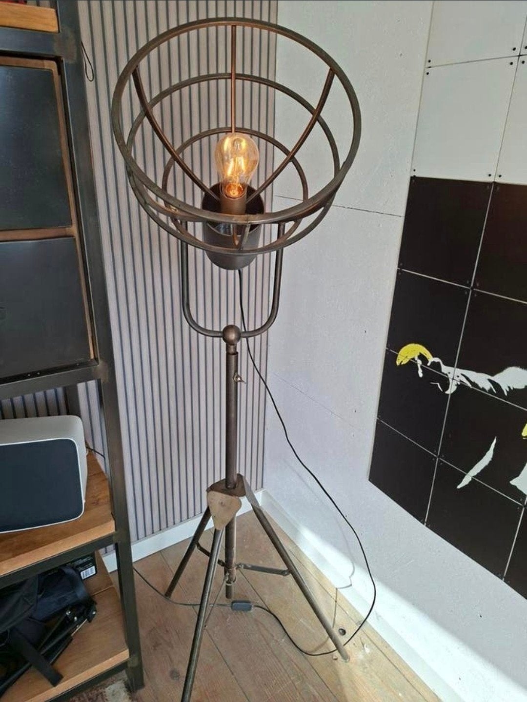 Industriële Vloerlamp met Roosterkap, Ophalen of Verzenden