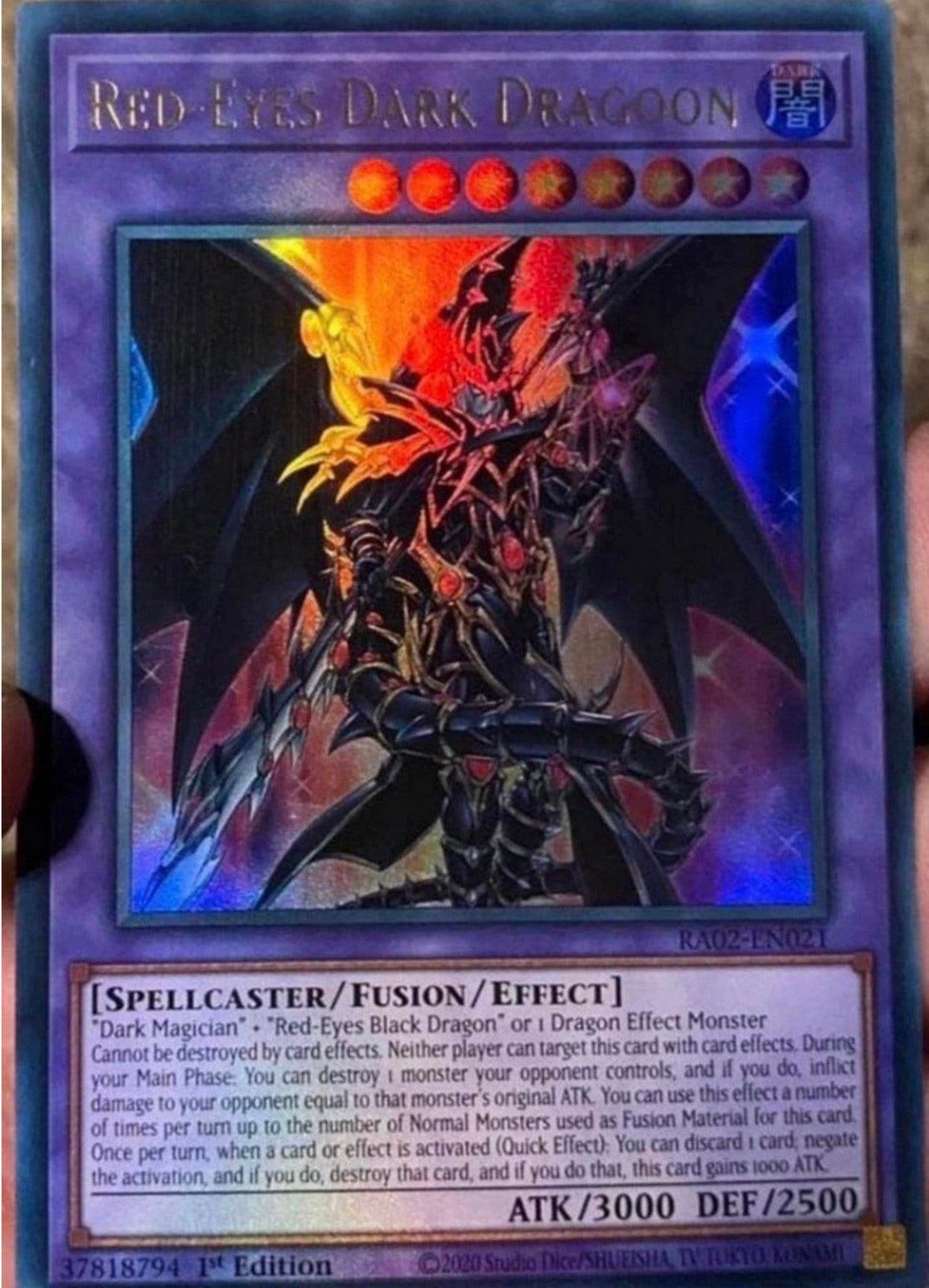 Yu-Gi-Oh! Red-Eyes Dark Dragoon RA02 1st Edition M/NM !, Ophalen of Verzenden, Zo goed als nieuw, Losse kaart, Foil