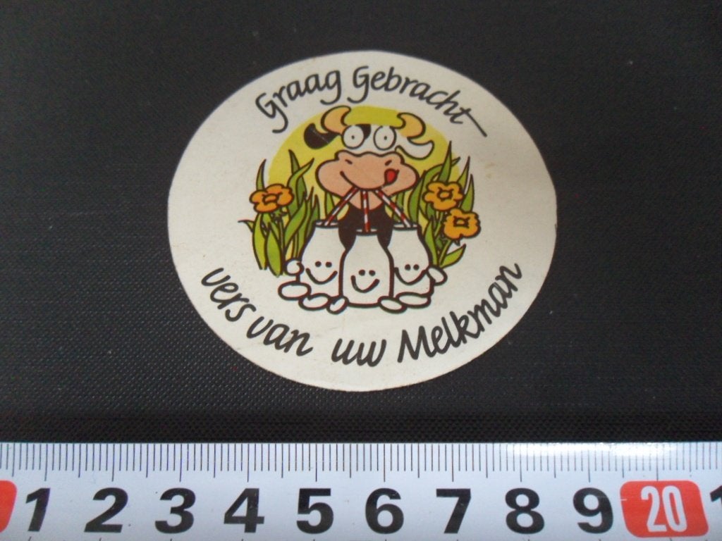 sticker strip koe melk rietje graag gebracht vers melkman, Ophalen of Verzenden, Zo goed als nieuw