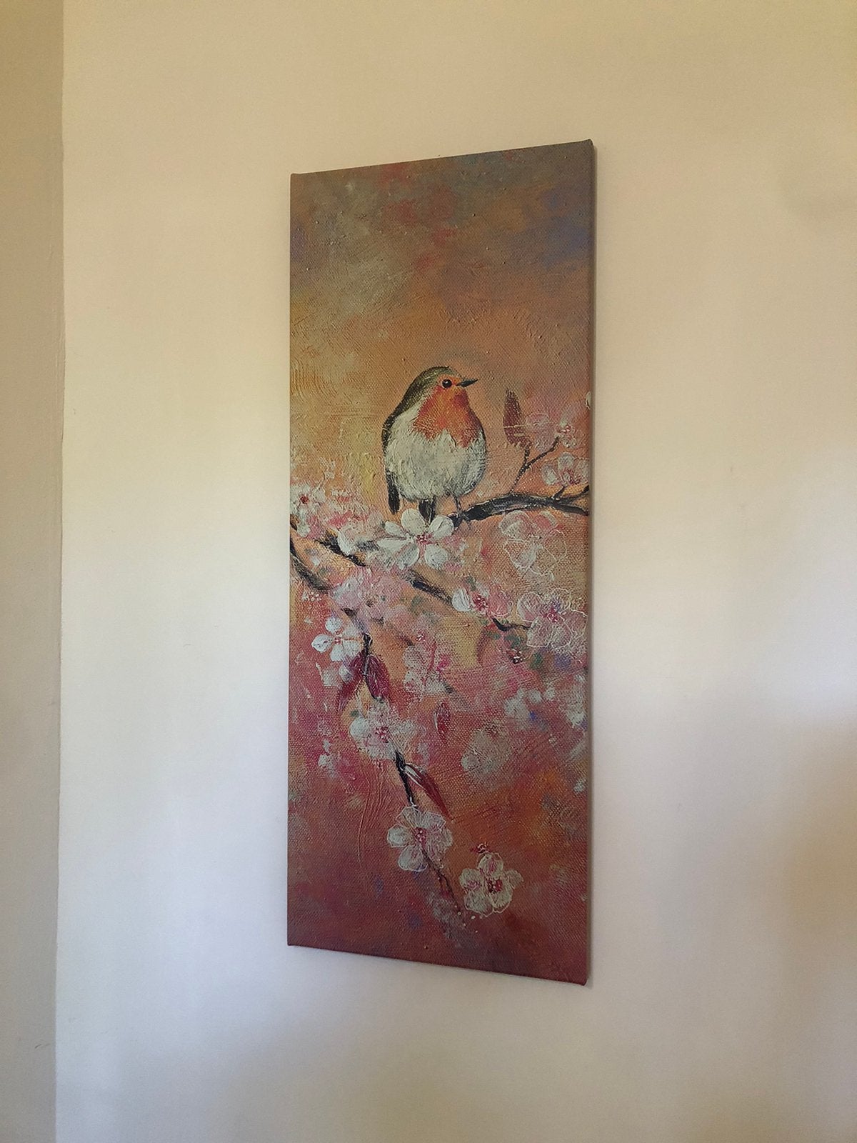 Roodborstje op canvas - werk van Els Fonteine, Ophalen