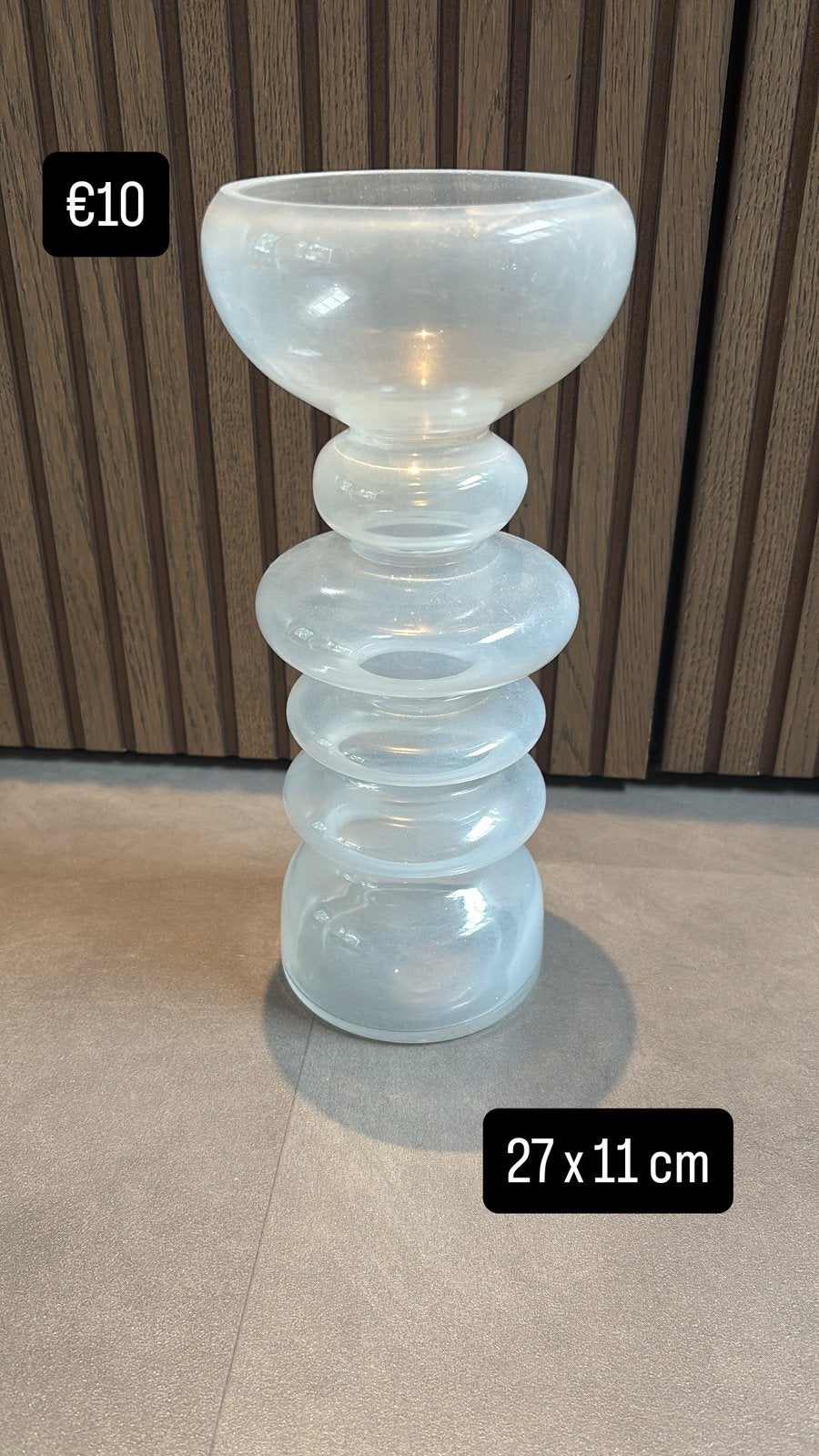 Glazen vaas / windlicht – 27 x 11 cm, Windlicht, ., Wit, Ophalen of Verzenden