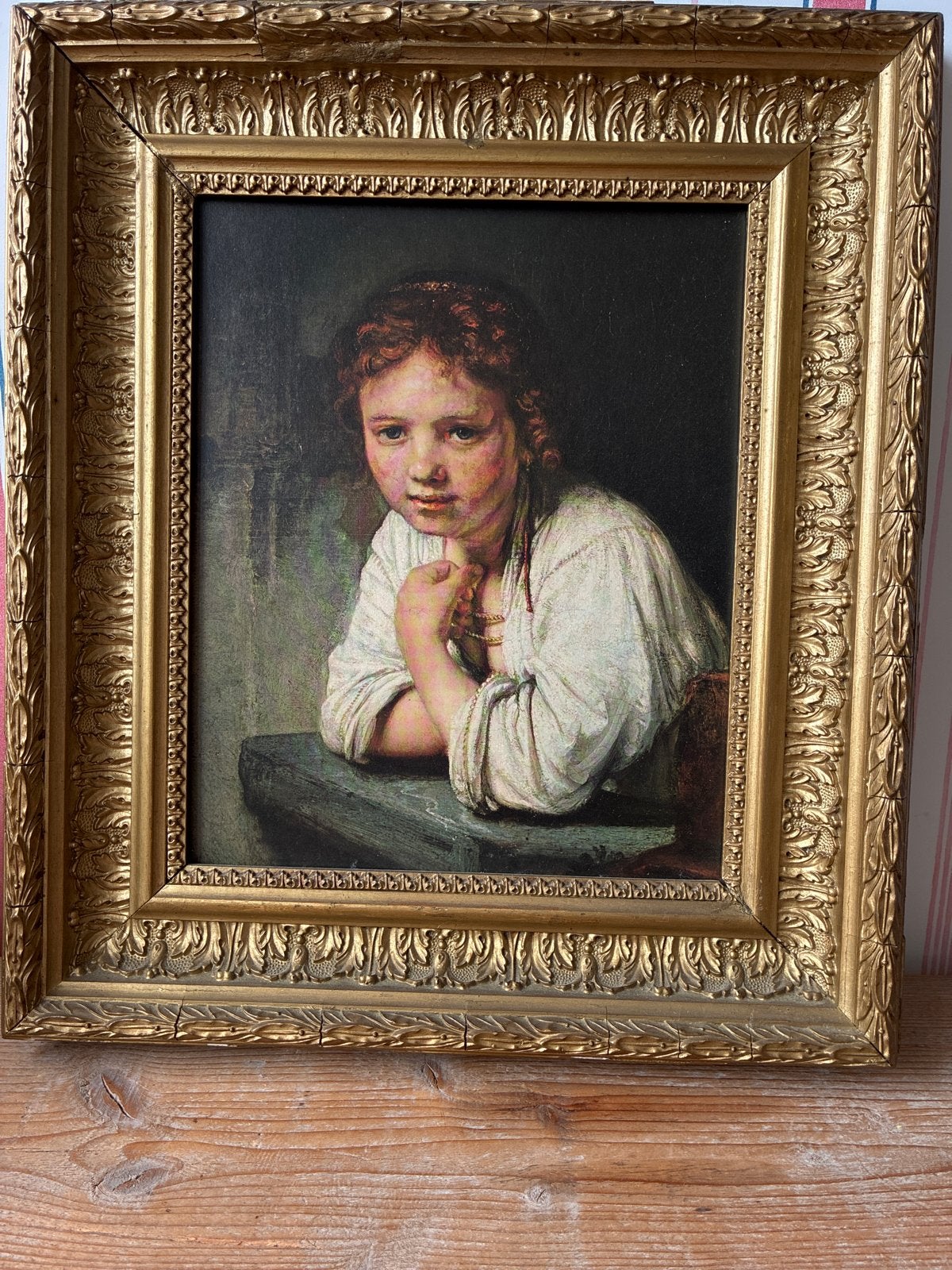 Schilderij prentje Rembrandt van Rijn, goudkleurige lijst, Antiek en Kunst, Ophalen, Portret of Personen, Klassiek, Print