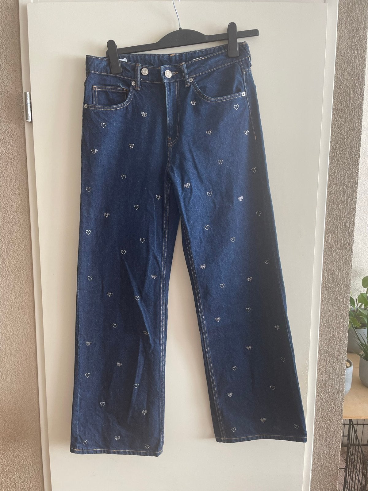 Zara TRF Jeans Maat 36 met Strass Hartjes, Ophalen of Verzenden, Gedragen, Blauw, W28 - W29 (confectie 36)