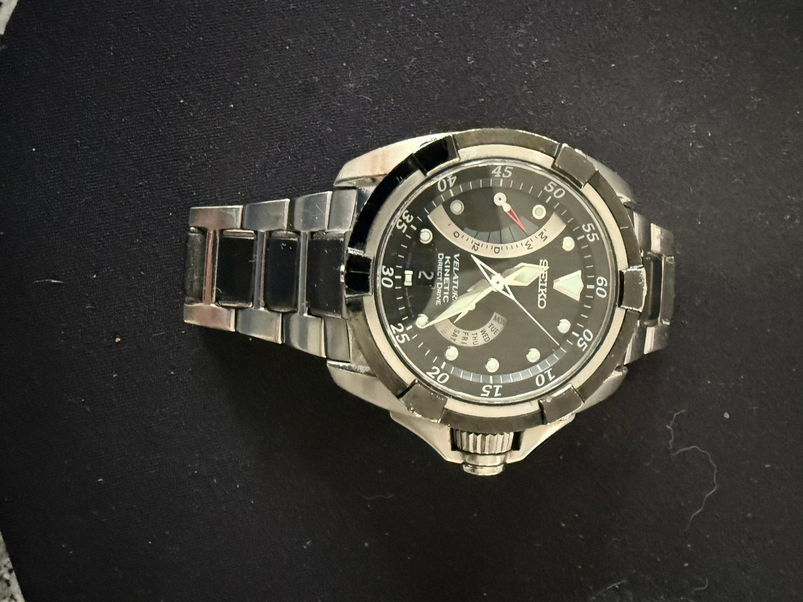 Unieke Seiko Velatura Kinetic Direct Drive herenhorloge goed, Ophalen, Gebruikt, Staal, Polshorloge