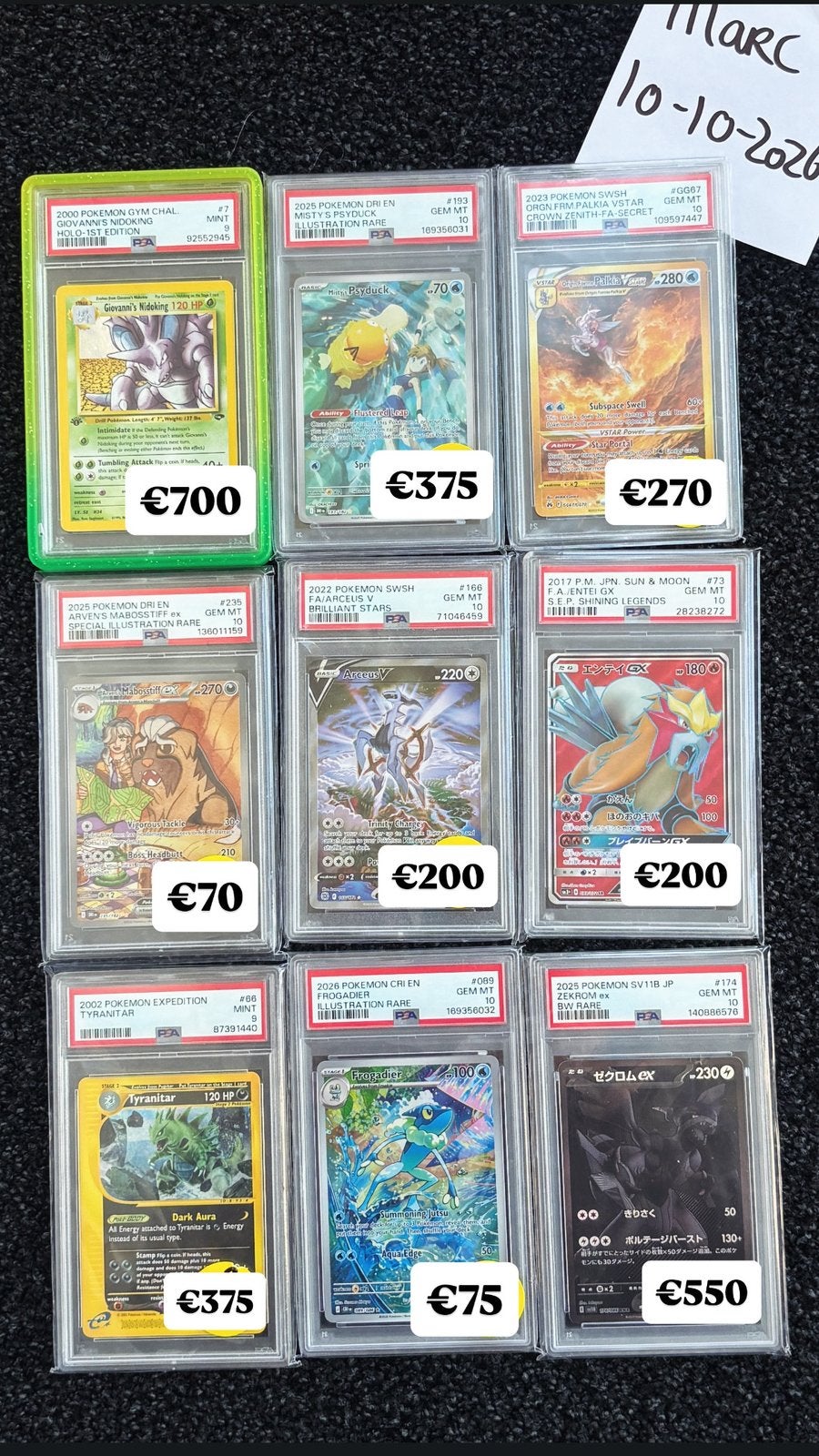 PSA Slabs te koop!  - Pokémon, Ophalen of Verzenden, Zo goed als nieuw, Meerdere kaarten, Foil