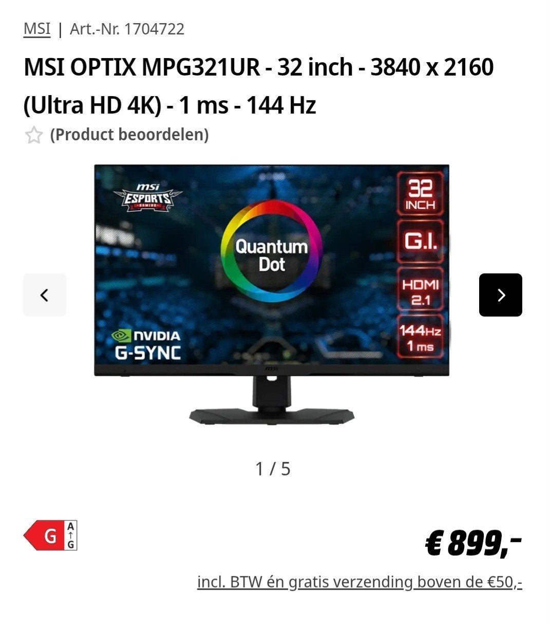 32 inch MSI Monitor 4k 144hz zgan, Computers en Software, Monitoren, Ophalen, IPS, 101 t/m 150 Hz, Ultra HD (4K)