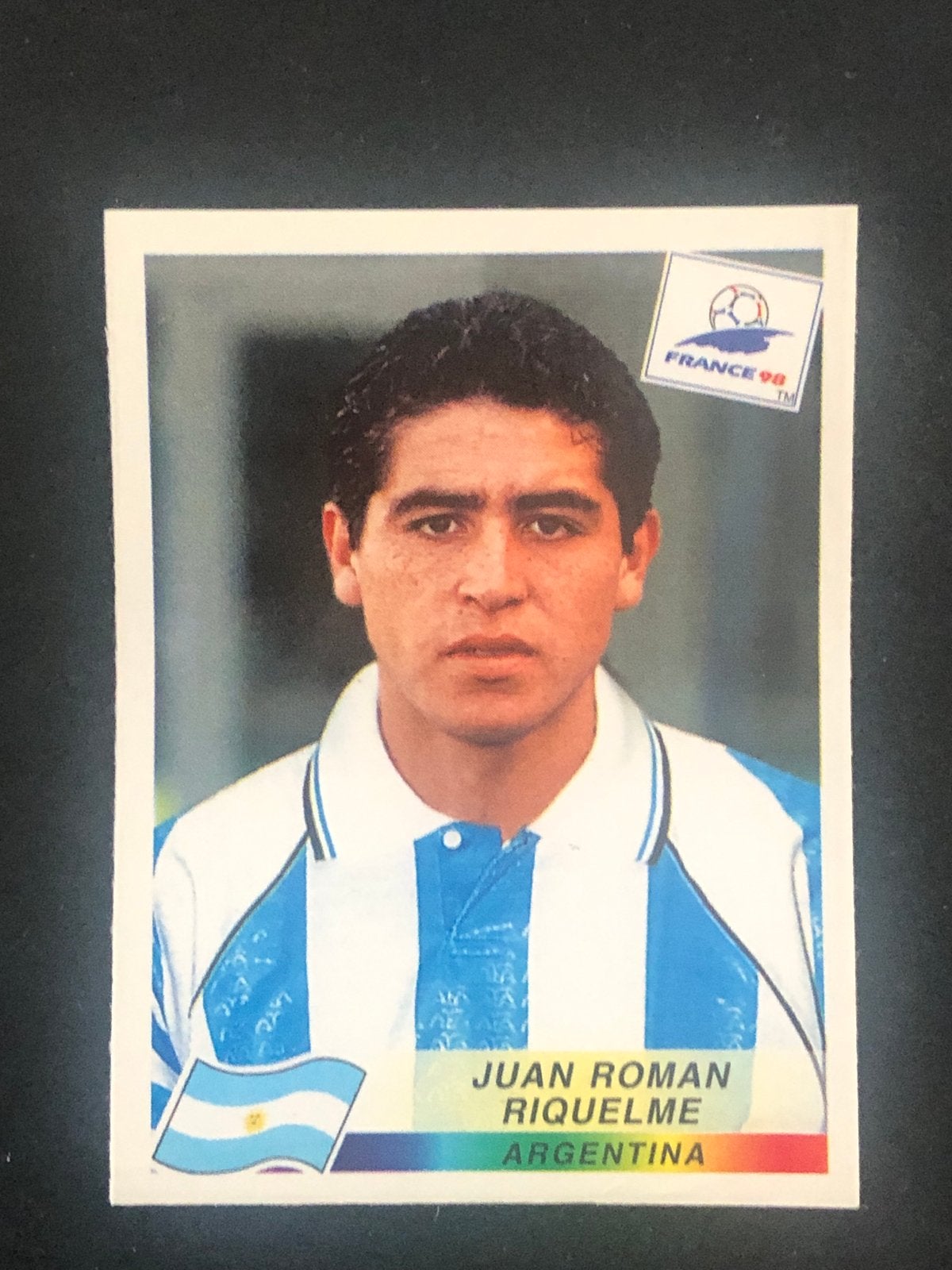 Panini France 98 Sticker - Juan Roman Riquelme (Argentinië), Ophalen of Verzenden, Zo goed als nieuw, Sport