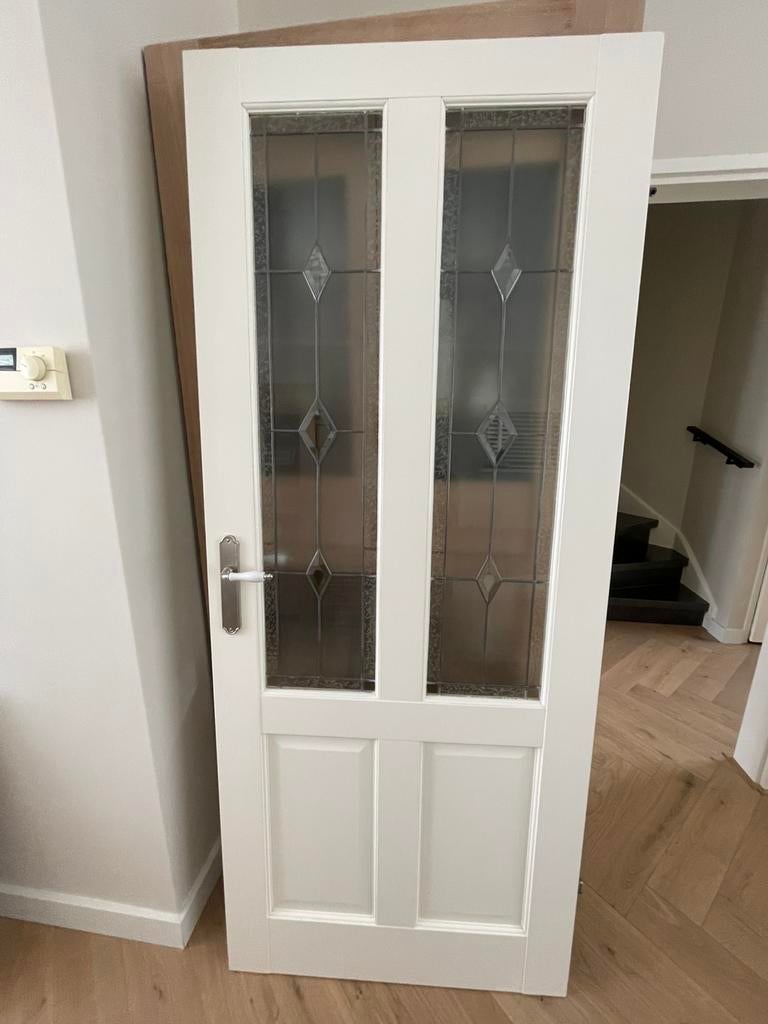 Glas in lood deur opdek, Ophalen, Gebruikt, 80 tot 100 cm, Binnendeur