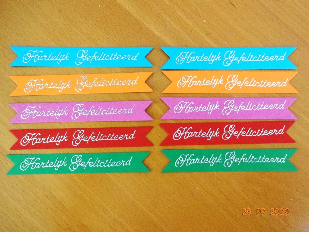 Oplegkaartjes met tekst Gefeliciteerd snijmal, Hobby en Vrije tijd, Kaarten | Zelf maken, Ophalen of Verzenden, Nieuw, Overige thema's