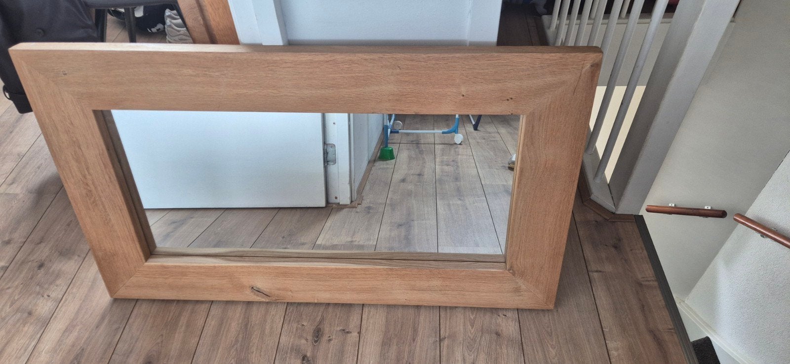 Teak Houten spiegel met brede lijst, Huis en Inrichting, Woonaccessoires | Spiegels, Ophalen, Rechthoekig