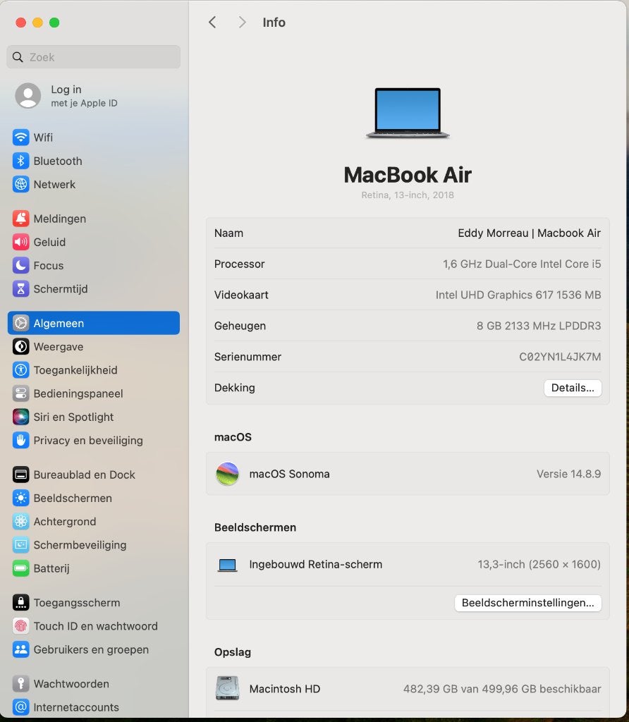 MacBook Air 13-inch (2018) Silver - Goede Staat, Computers en Software, Apple Macbooks, Ophalen, Qwerty, 8 GB, 13 inch