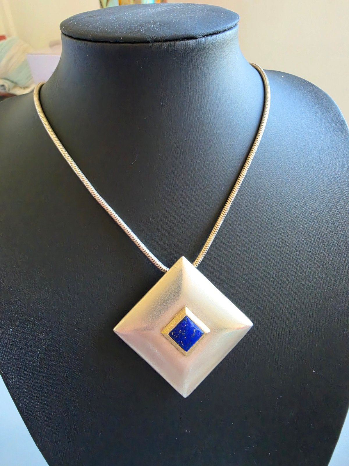 Zilveren ketting met Lapis Lazuli hanger 925 gekeurd, Gebruikt, Ophalen of Verzenden, Met edelsteen, Zilver