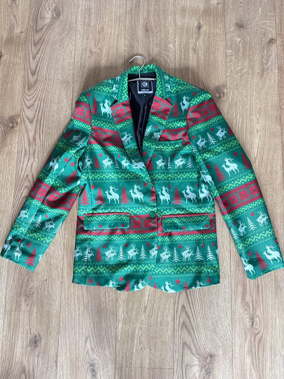 Coolcat ‘Foute’ Kerst Colbert Maat XL - Groen met Rendieren, Kleding | Heren, Ophalen of Verzenden, Zo goed als nieuw, Maat 56/58 (XL)