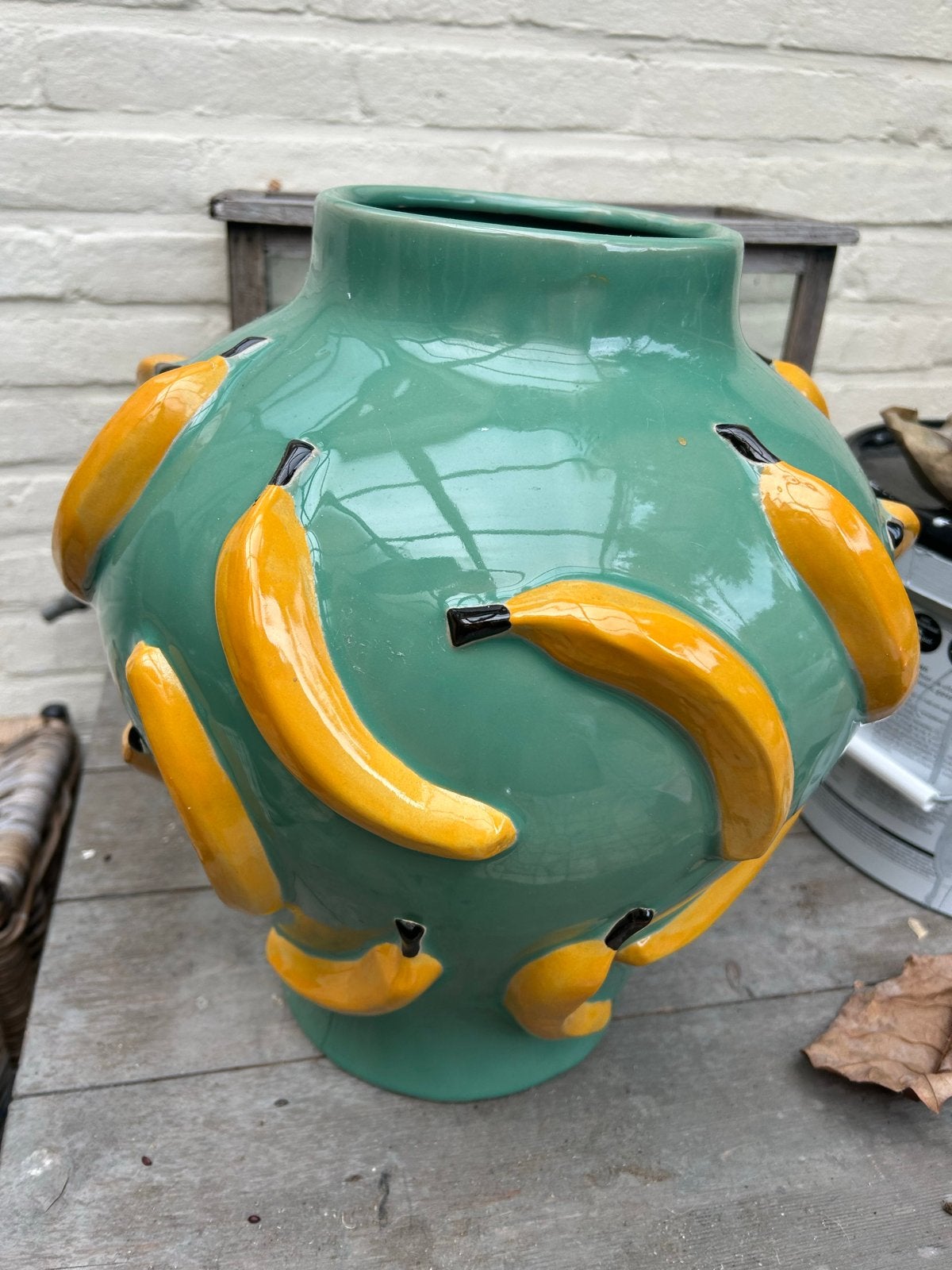 Mosa vaas groen met bananen - Uniek en decoratief, Huis en Inrichting, Ophalen of Verzenden