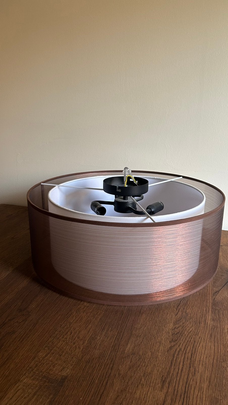 Bruine/wit QAZQA drum-neutron Plafondlamp (500mm), Huis en Inrichting, Gebruikt, Modern, E14 (klein), Ophalen of Verzenden