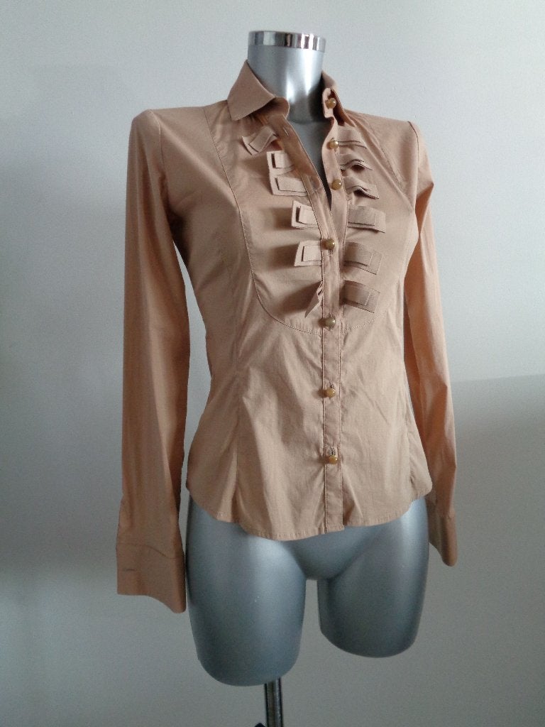 Cristina Effe Milano getailleerde blouse, maat 34, Ophalen of Verzenden, Zo goed als nieuw, Maat 34 (XS) of kleiner, Bruin