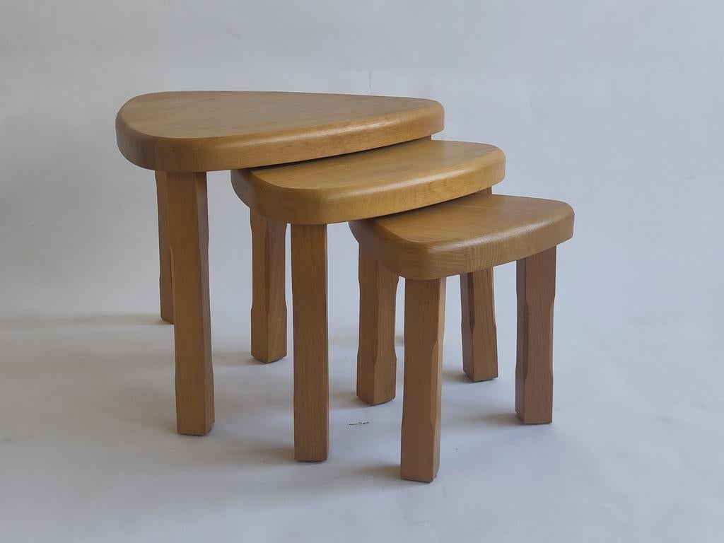 Vintage eikenhouten nesting tables tafeltjes hout brutalist, Huis en Inrichting, Krukjes, Gebruikt, ., Ophalen of Verzenden, .