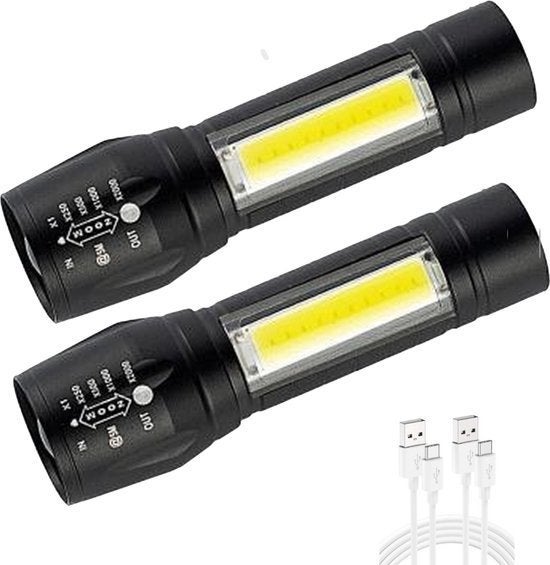 Oplaadbare militaire LED-zaklamp – 2 stuks, Ophalen of Verzenden, Nieuw, Accu