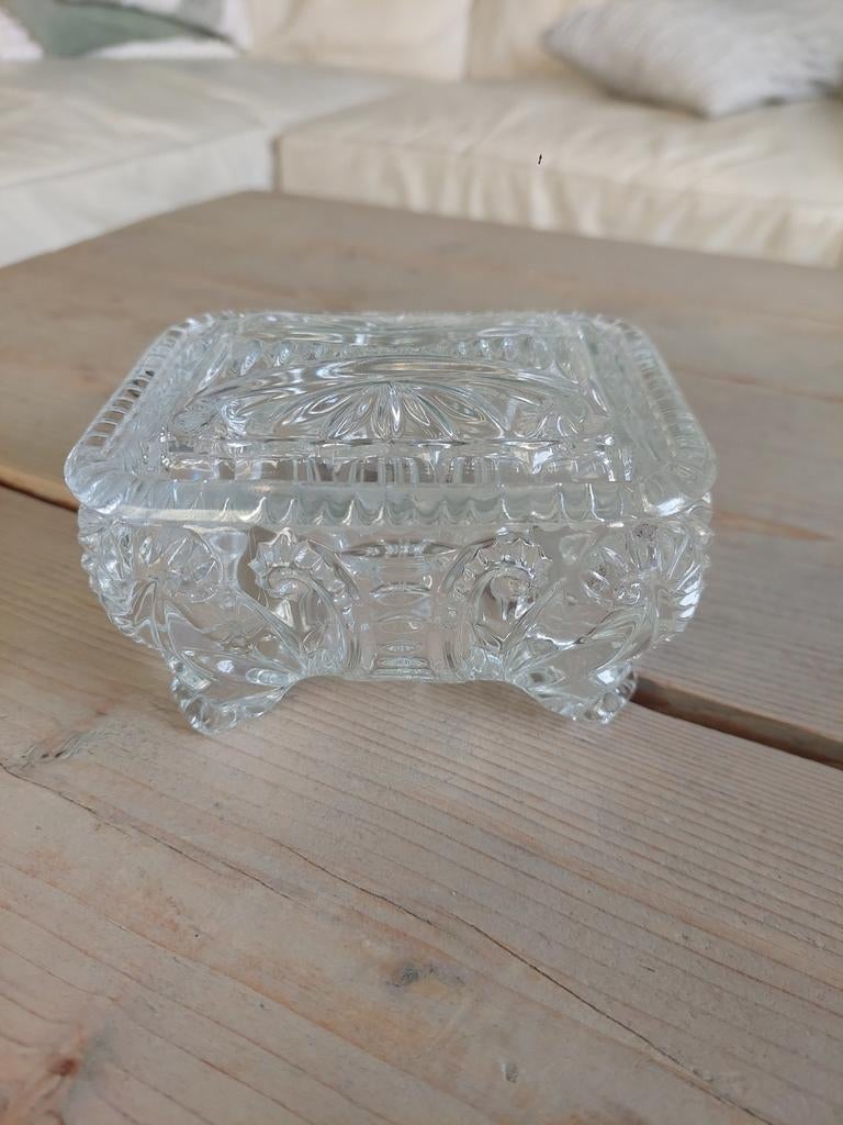 Vintage Kristallen Sieradendoosje op Voetjes, Antiek en Kunst, Antiek | Glas en Kristal, Ophalen of Verzenden
