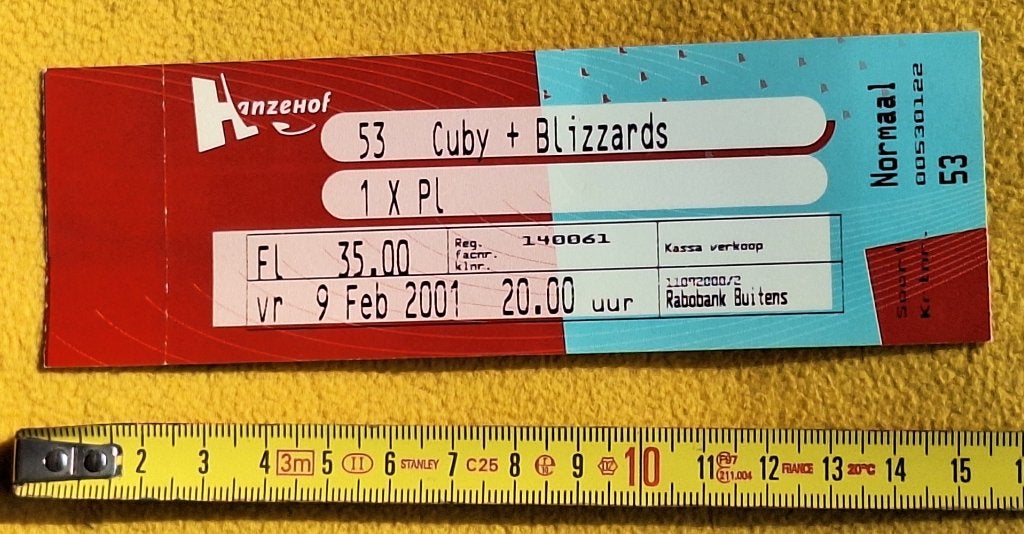 CUBY + BLIZZARDS = ticket = Hanzehof, Verzamelen, Ophalen of Verzenden, Foto of Kaart