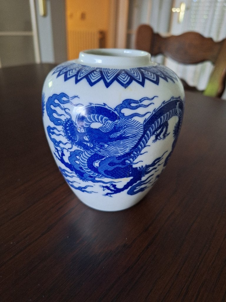 Vaas, gemberpot, porselein, drakenmotief, Ming of Qing stijl, Ophalen of Verzenden