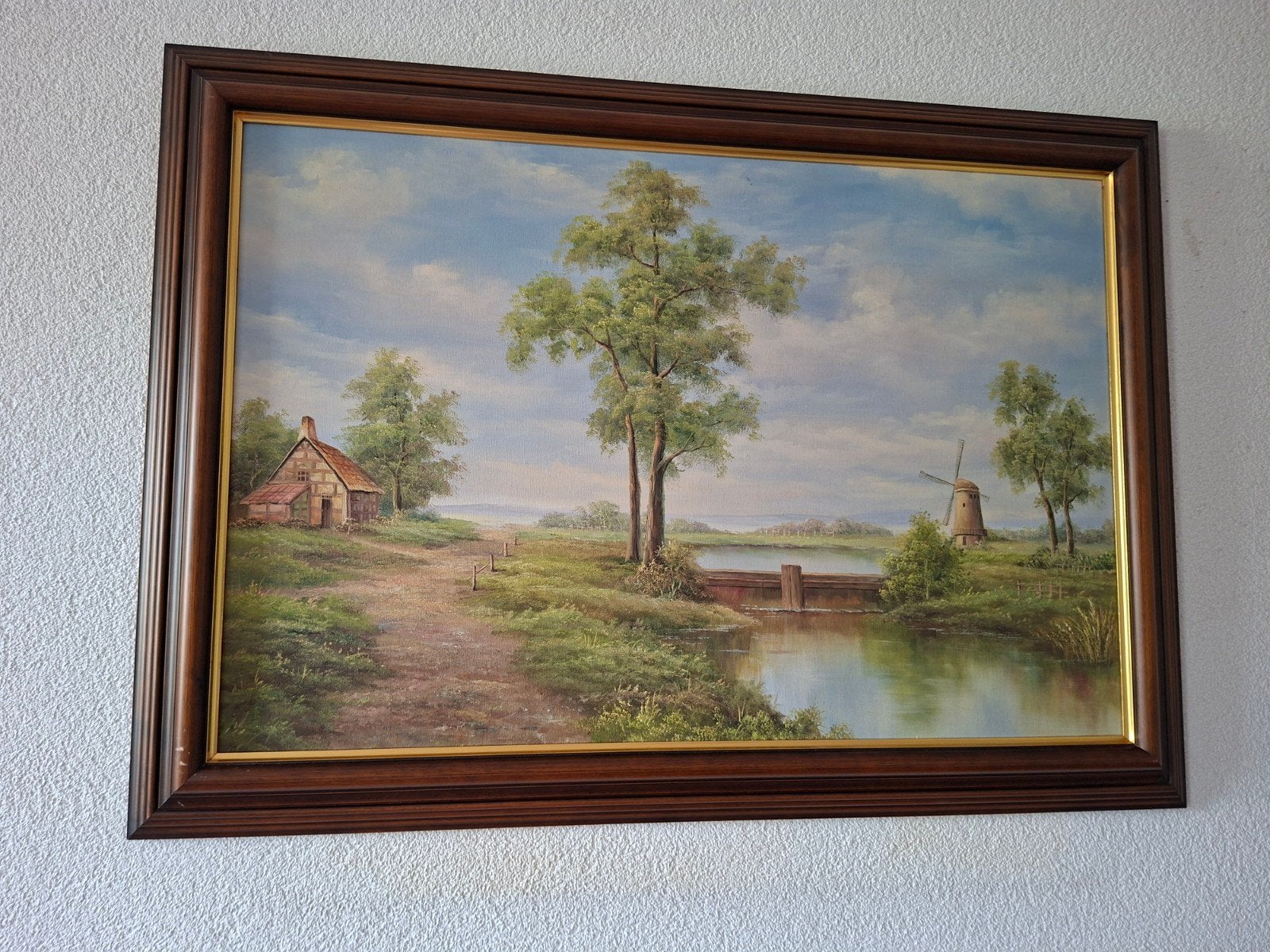 Klassiek Hollands Landschap Schilderij met Molen, Antiek en Kunst, Kunst | Schilderijen | Klassiek, Ophalen