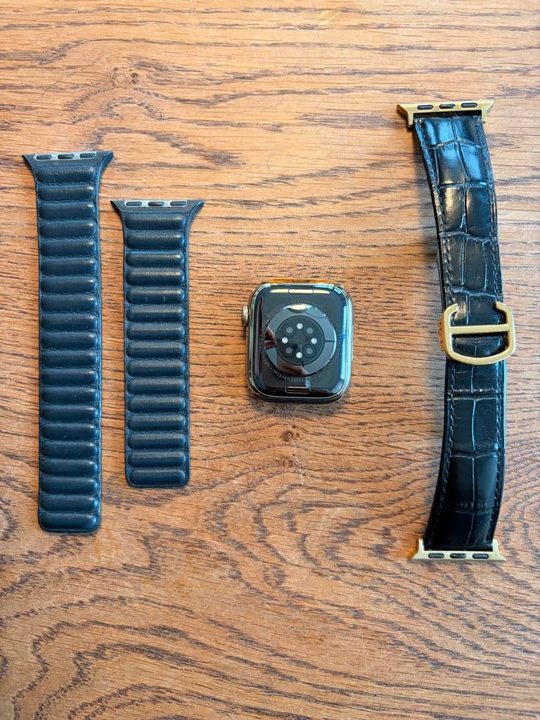 Apple Watch Series 7 Gold Stainless Steel, Sieraden, Tassen en Uiterlijk, Smartwatches, Gebruikt, Hartslag, Zwart, IOS