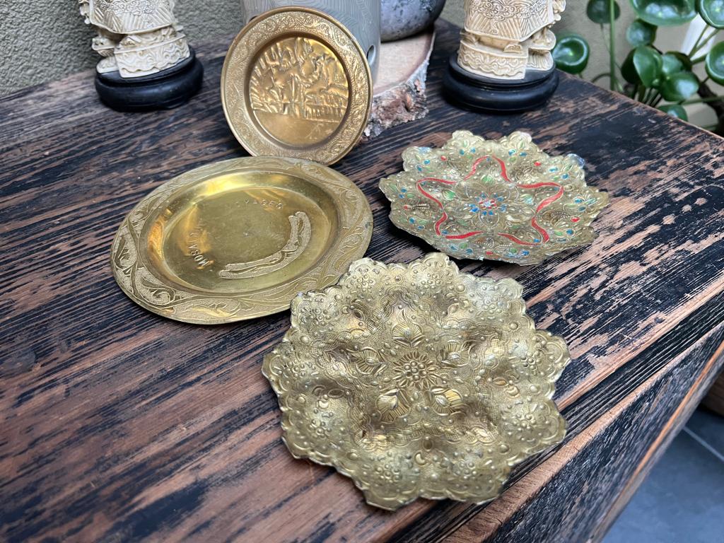 Marokkaanse vintage koperen bordjes wandbord oosters set, Antiek en Kunst, Ophalen of Verzenden