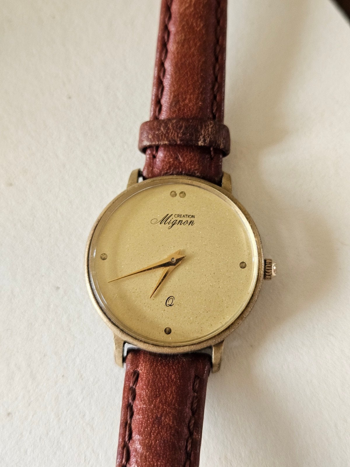 Elegant Dames Horloge - Mignon Creation - Bruin Leren Bandje, Overige merken, Overige materialen, Mignon Creation, Polshorloge