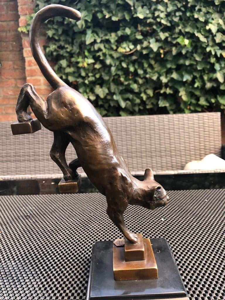 bronzen kat poes beeld, Antiek en Kunst, Kunst | Beelden en Houtsnijwerken, Ophalen of Verzenden, Brons