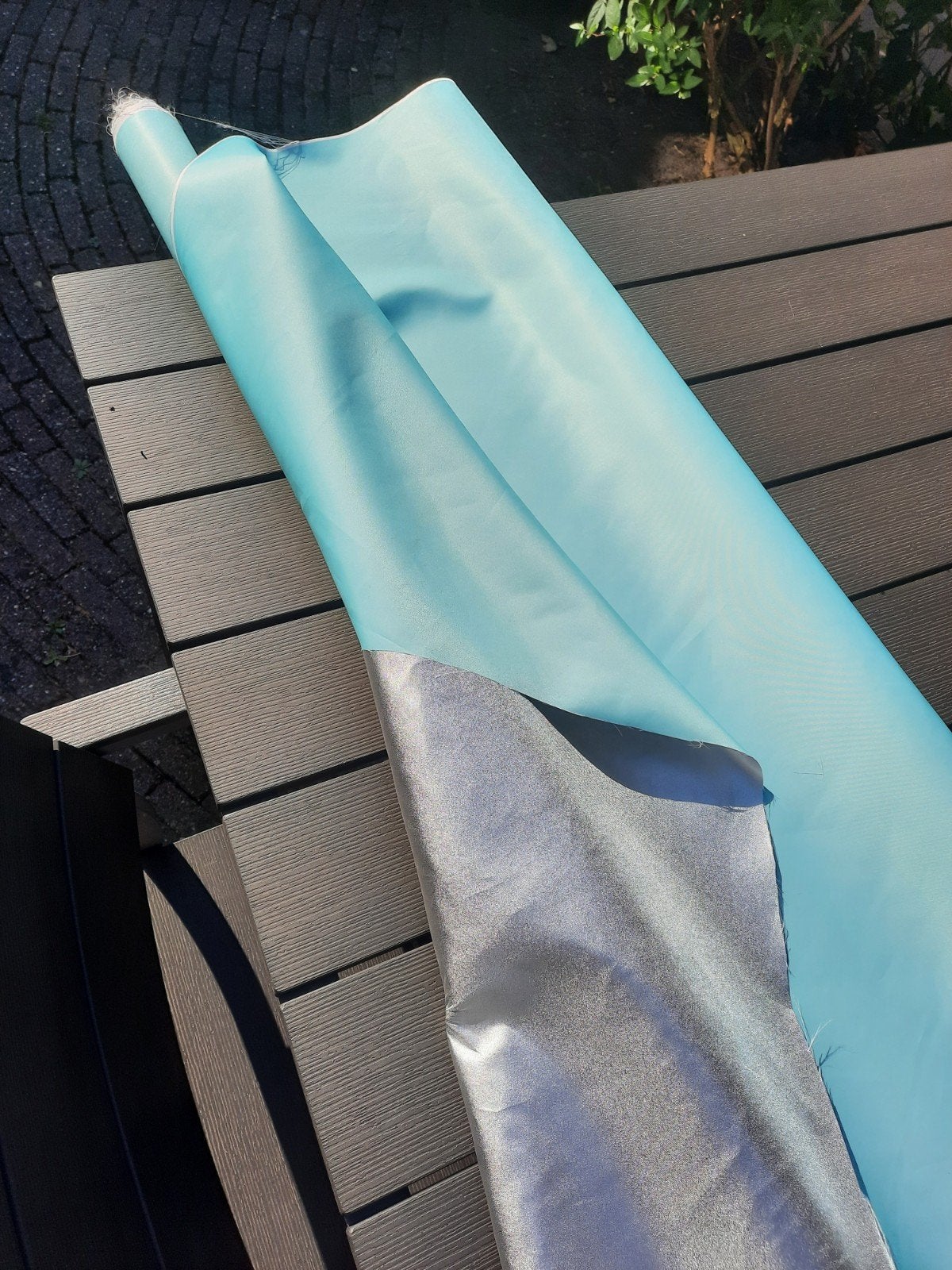 Zonweringsdoek op rol mint groen blauw/zilver, Tuin en Terras, Ophalen of Verzenden, Gebruikt, Overige typen