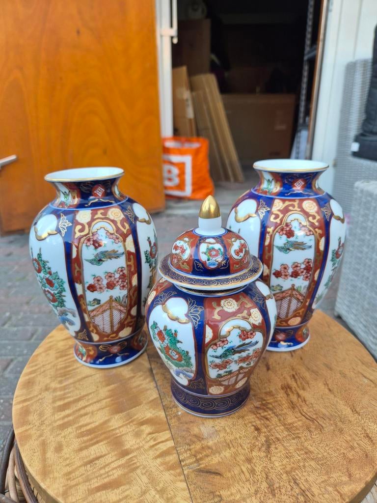 Driedelige Japanse Gold Imari Vazen Set - Handgeschilderd, Ophalen