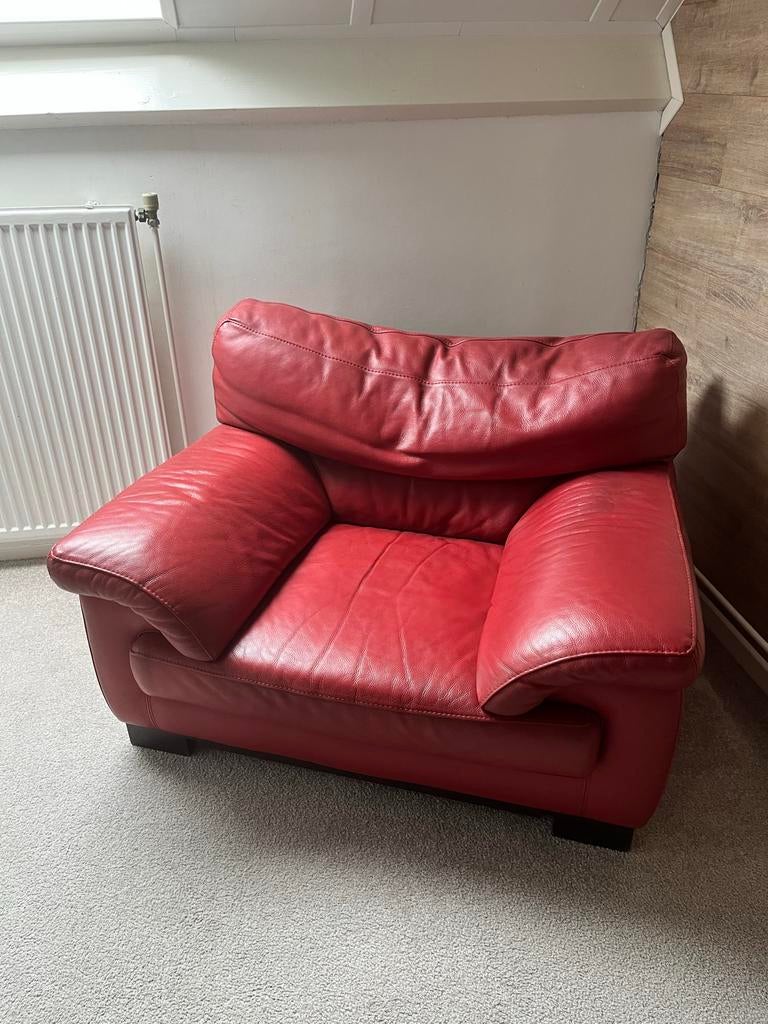Rode leren fauteuil, Huis en Inrichting, Zitzakken, Ophalen, Gebruikt, Rood
