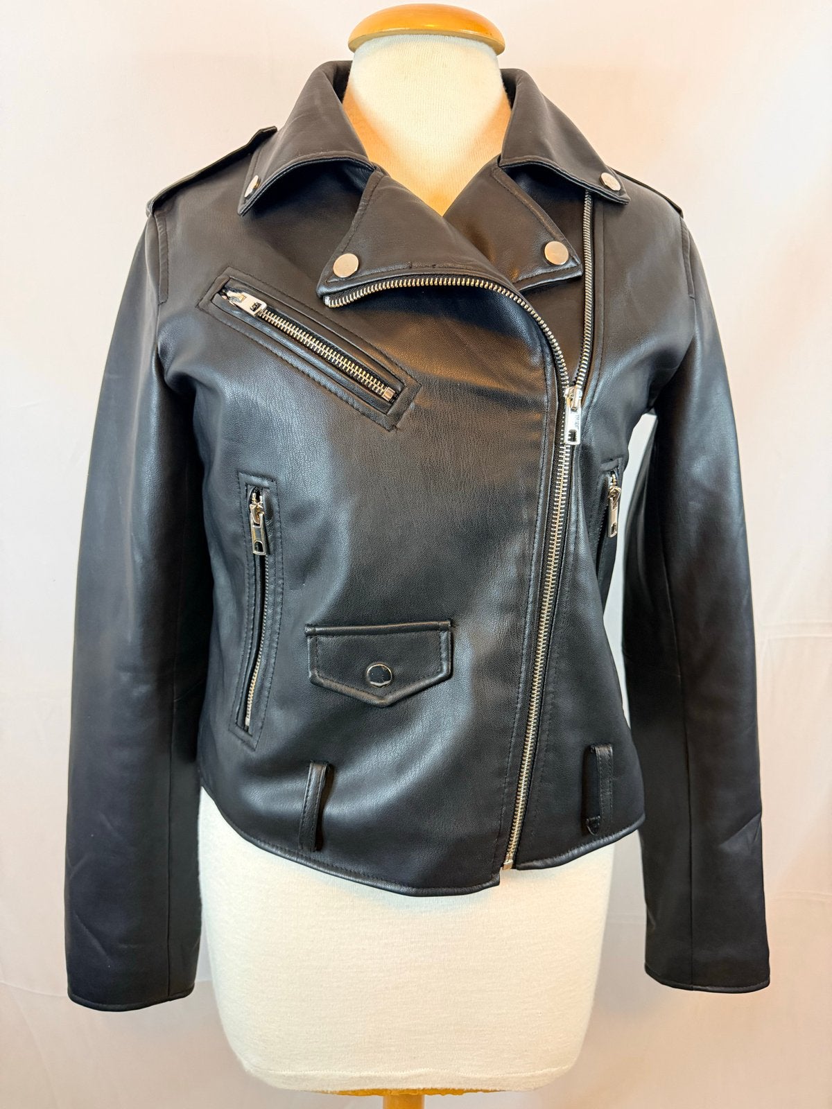 Zara mooi Zwart Leerlook Bikerjack Maat M, in perfecte staat, Maat 38/40 (M), -, Zwart, -