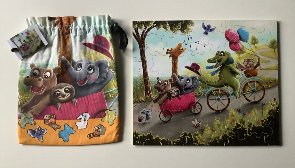 Puzzle Roots Houten kinder puzzel 40 Party Animals compleet!, Ophalen of Verzenden, Minder dan 500 stukjes, Gebruikt, Legpuzzel