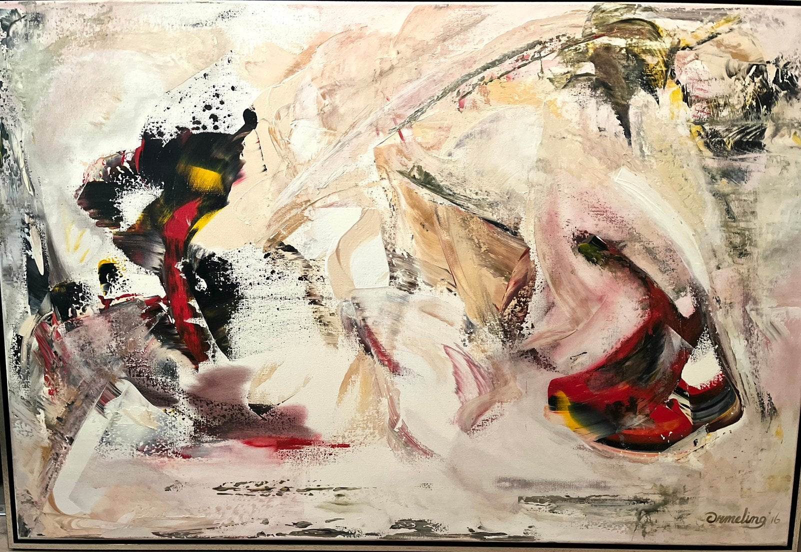 Schilderij op linnen van Marja Ormeling. Afm. 123 cm x 83 cm, Ophalen, Abstract, Acrylverf, Gesigneerd