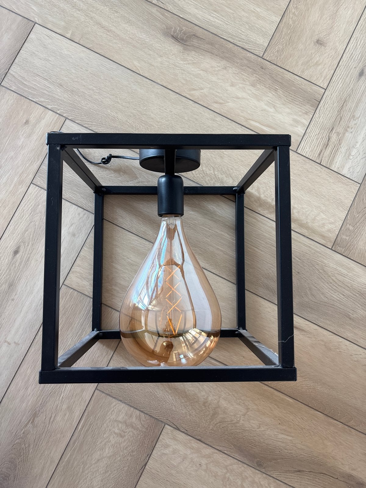 Zwarte kubus plafondlamp met Edison gloeilamp, Overige merken, Zwart, Industrieel, E27 (groot)