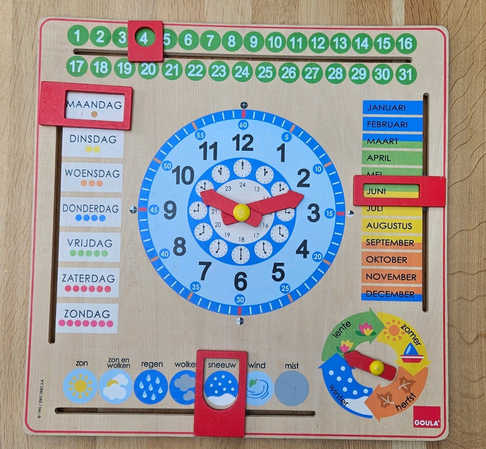 Goula Houten Kalender en Klok, Ophalen, Gebruikt