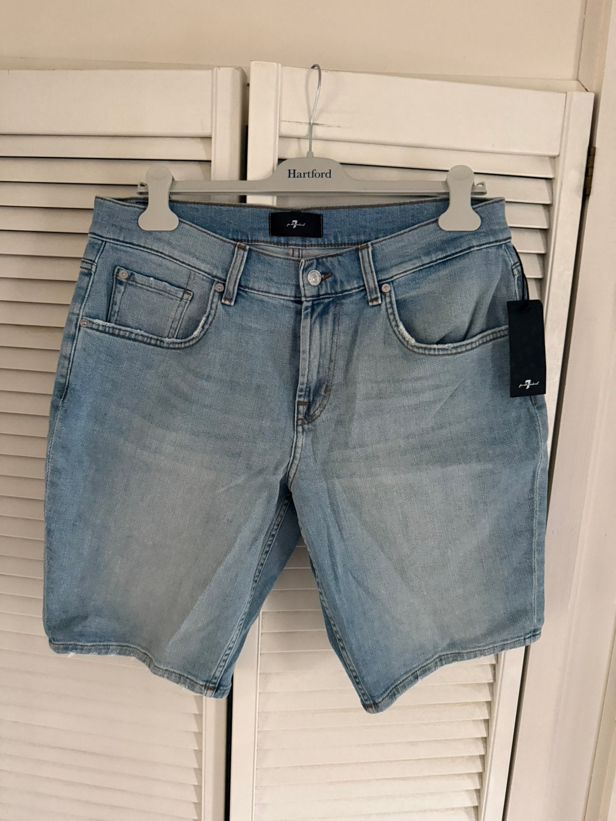 Nieuwe 7 For all Mankind denim short W32, Verzenden, Nieuw, Blauw, W32 (confectie 46) of kleiner