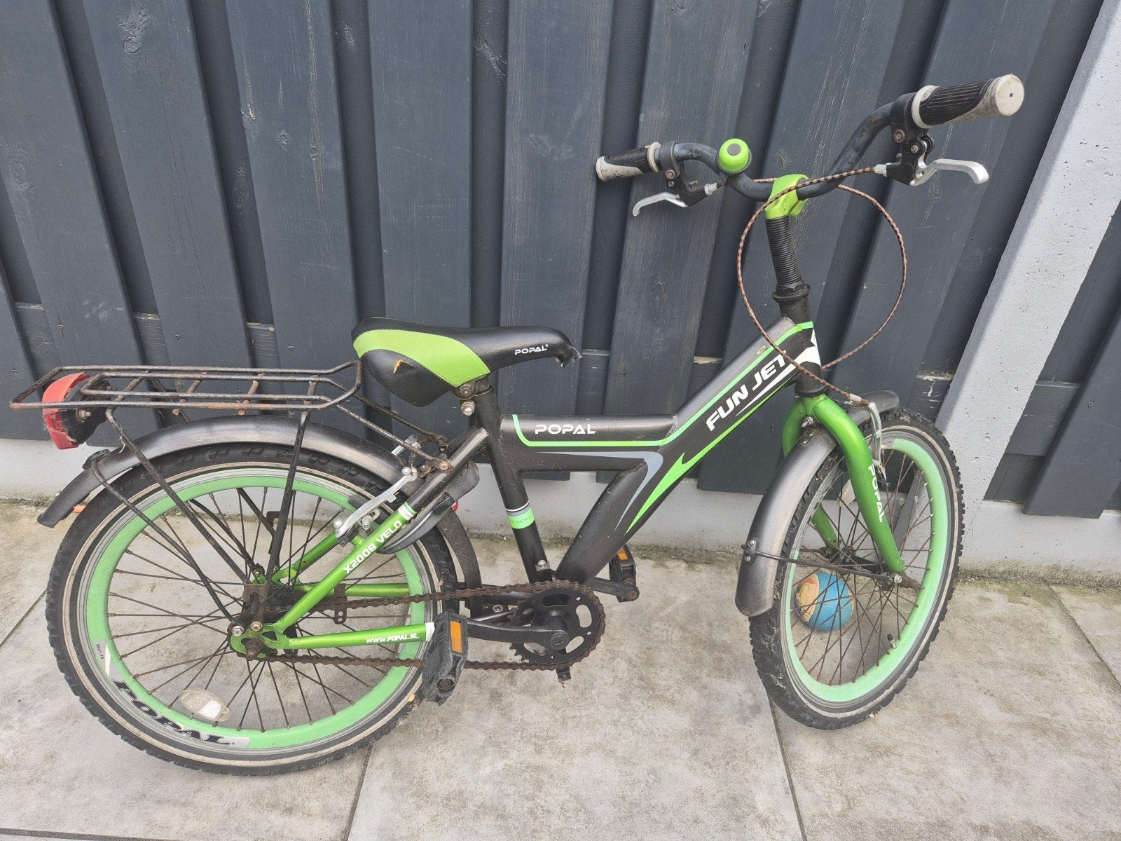 opknapper ,Popal Funjet kinderfiets 20 inch - zwart/groen, Ophalen, 20 inch of meer, Gebruikt, Velgrem