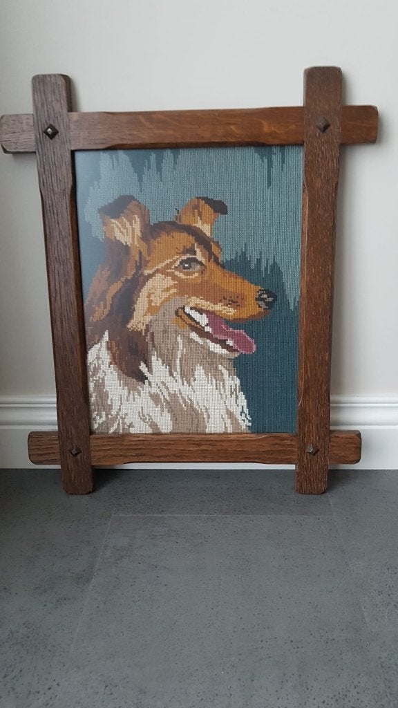 Geborduurd schilderij hond Collie, 50 – 75, Minder dan 50 cm, Ophalen of Verzenden, Zo goed als nieuw