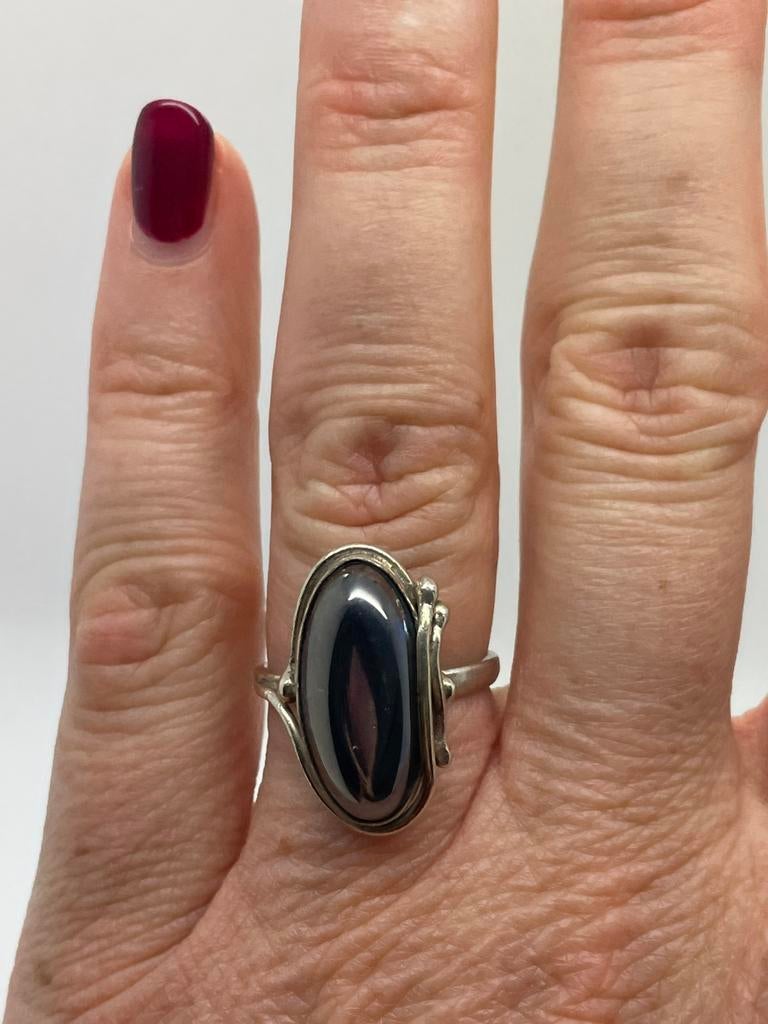D623 Prachtige zilveren ring hematiet maat 16,75, Ophalen of Verzenden, Kleiner dan 17, X, Met edelsteen